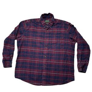 ORVIS Luxury Flannel Button Up Shirt in Sangria Plaid XL Mens Cotton Red Blue